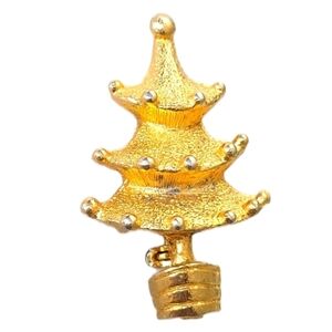 Vintage Gold Tone Christmas Tree Brooch Pin Stocking Stuffers